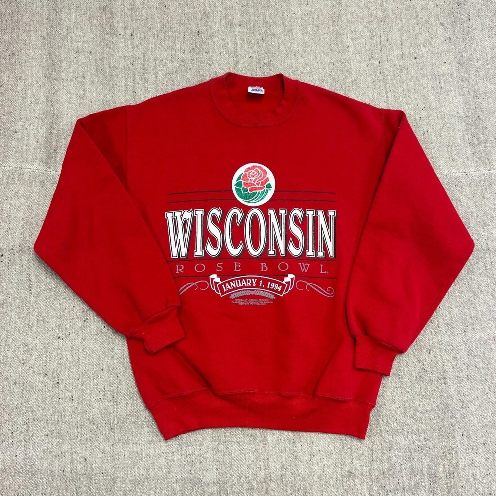 Vintage Wisconsin Football Sweatshirt Mens Medium Red 1990s Rose Bowl NCAA